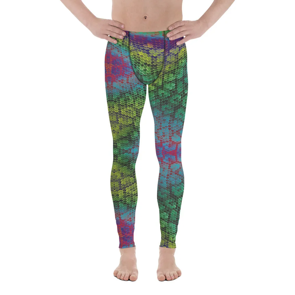 Men's Leggings, Rainbow Snakeskin, Wrestling Tights, Printed Leggings, Yoga Leggings, Rave, Festival Pants, Gym Leggings