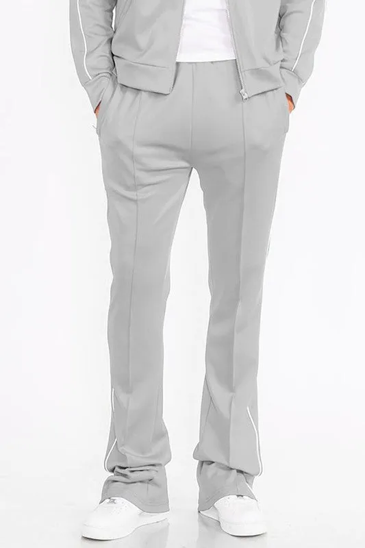 Mens Red Side Pipe Stacked Flare Pants