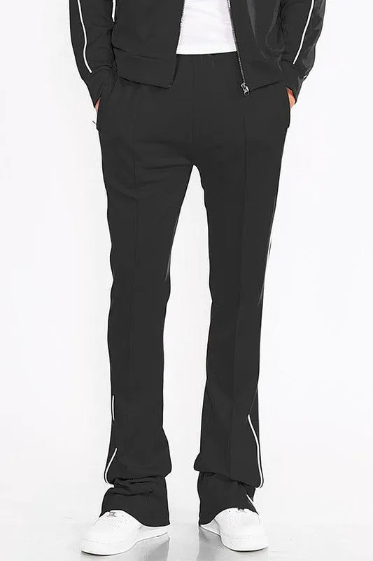 Mens Red Side Pipe Stacked Flare Pants