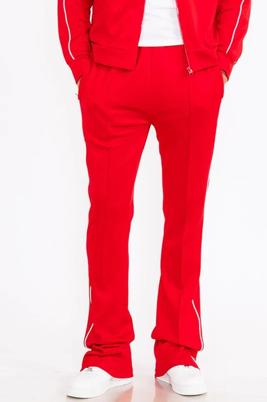 Mens Red Side Pipe Stacked Flare Pants