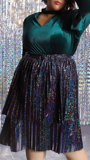 Mid Calf Disco Pleated Skirt - Black