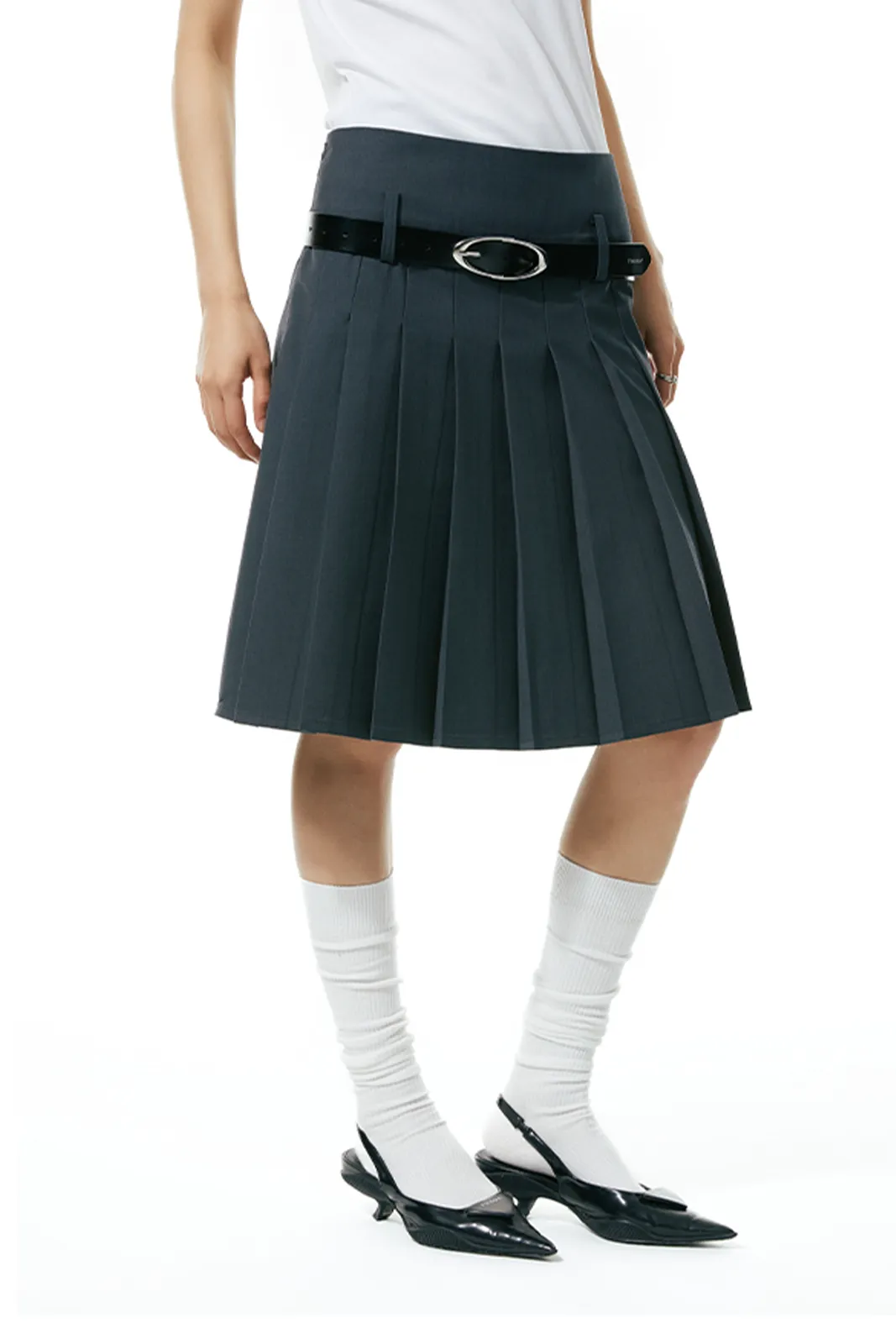 midi-length pleated skirt