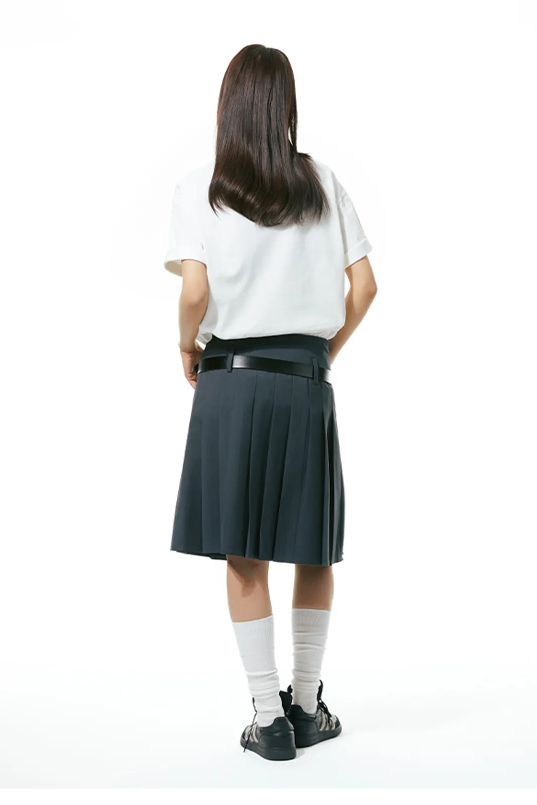 midi-length pleated skirt