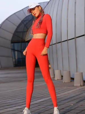 MIP HIGH RISE DEEP WAISBAND LEGGINGS IN RED