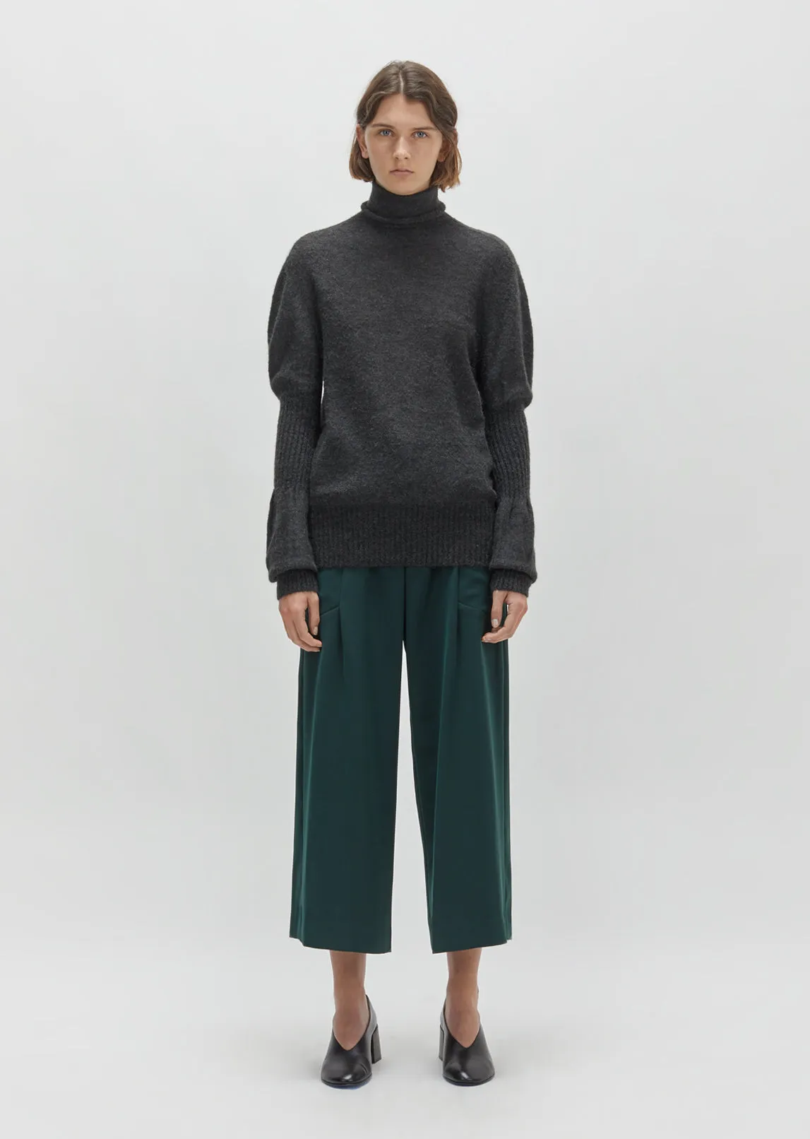 Mohair Blend High Neck Puff Sleeve Sweater