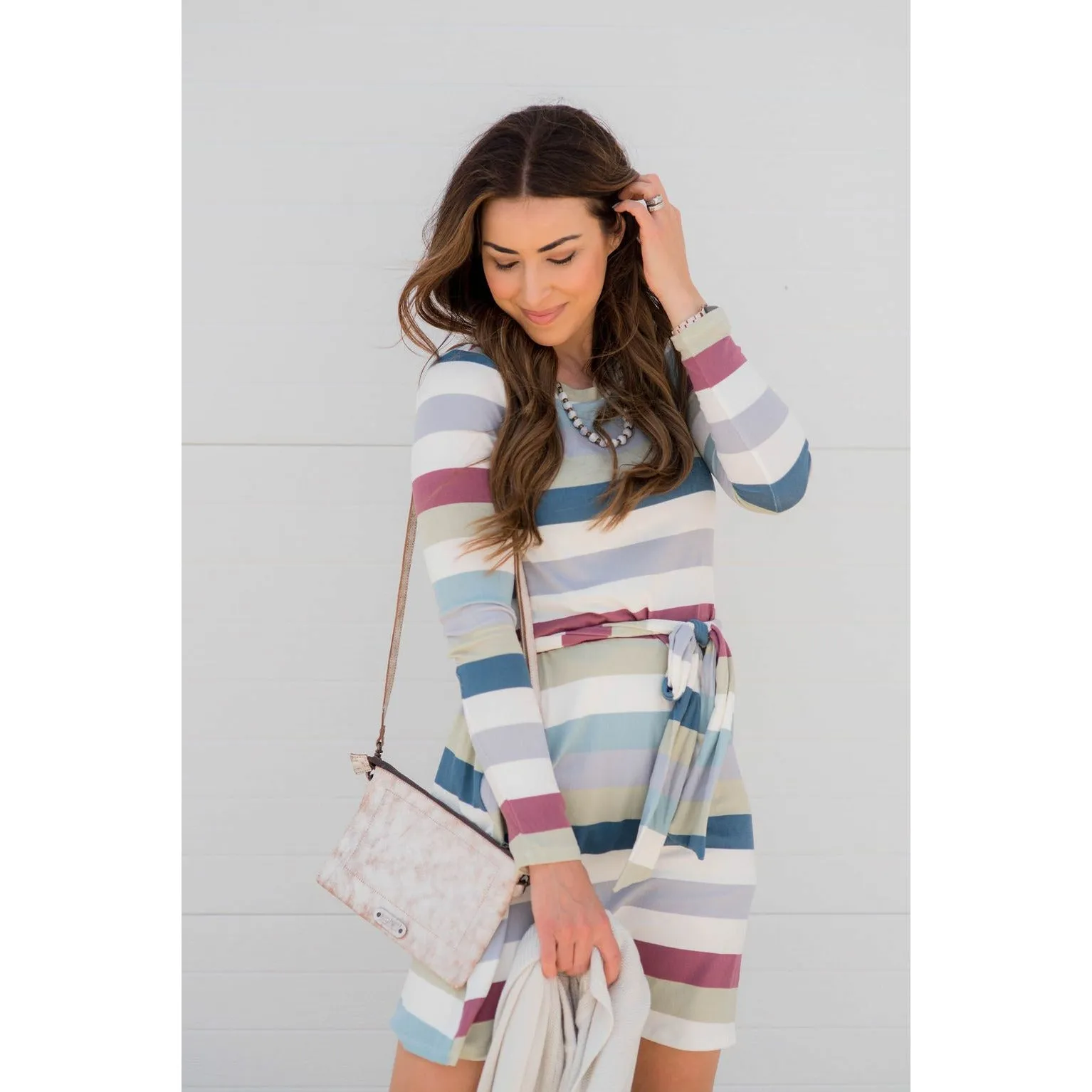 Muted Stripe Tie Dress