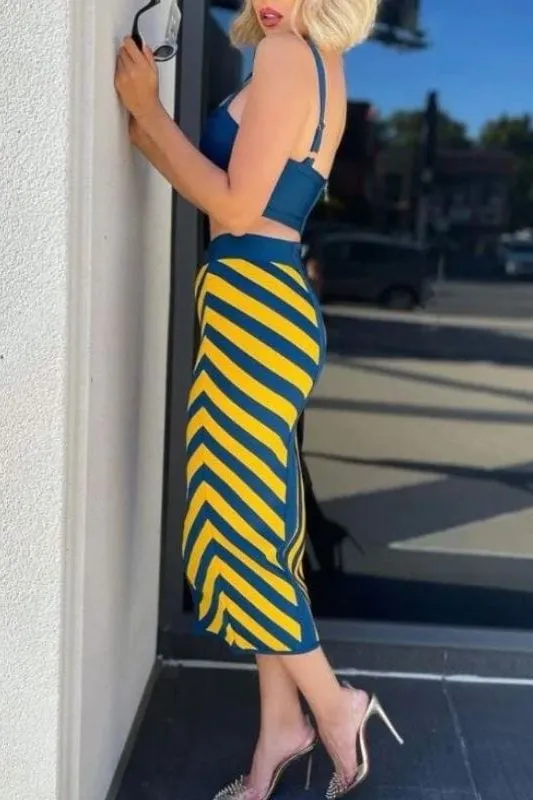 Nadia Bandage Crop Top and Midi Skirt Outfit Set - Royal Blue