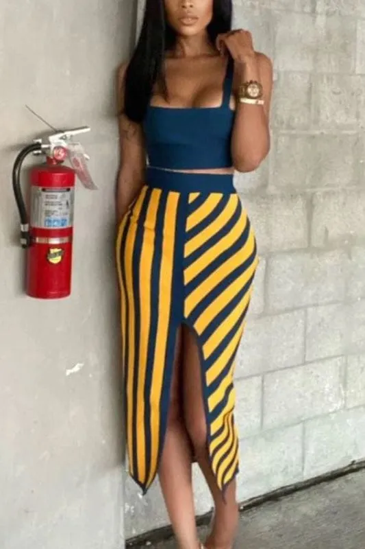 Nadia Bandage Crop Top and Midi Skirt Outfit Set - Royal Blue