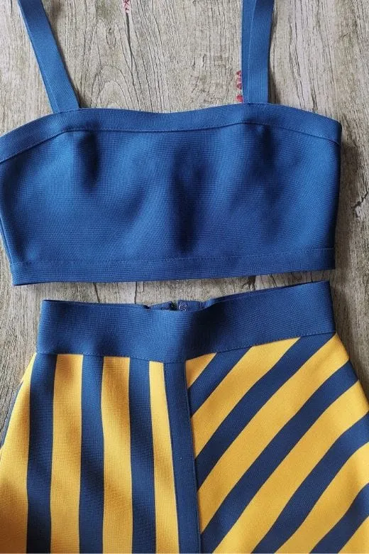 Nadia Bandage Crop Top and Midi Skirt Outfit Set - Royal Blue