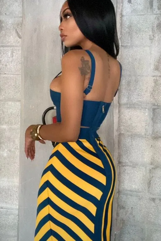 Nadia Bandage Crop Top and Midi Skirt Outfit Set - Royal Blue
