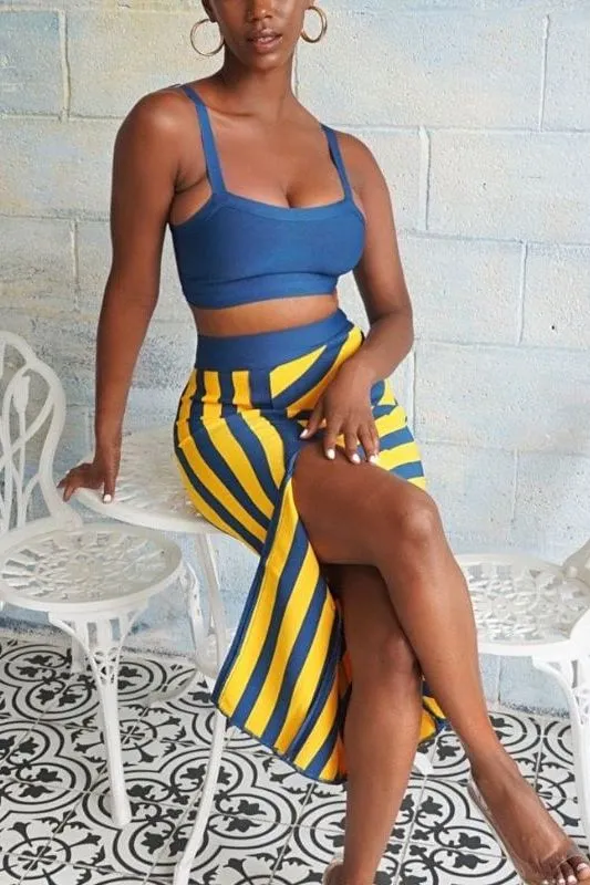 Nadia Bandage Crop Top and Midi Skirt Outfit Set - Royal Blue