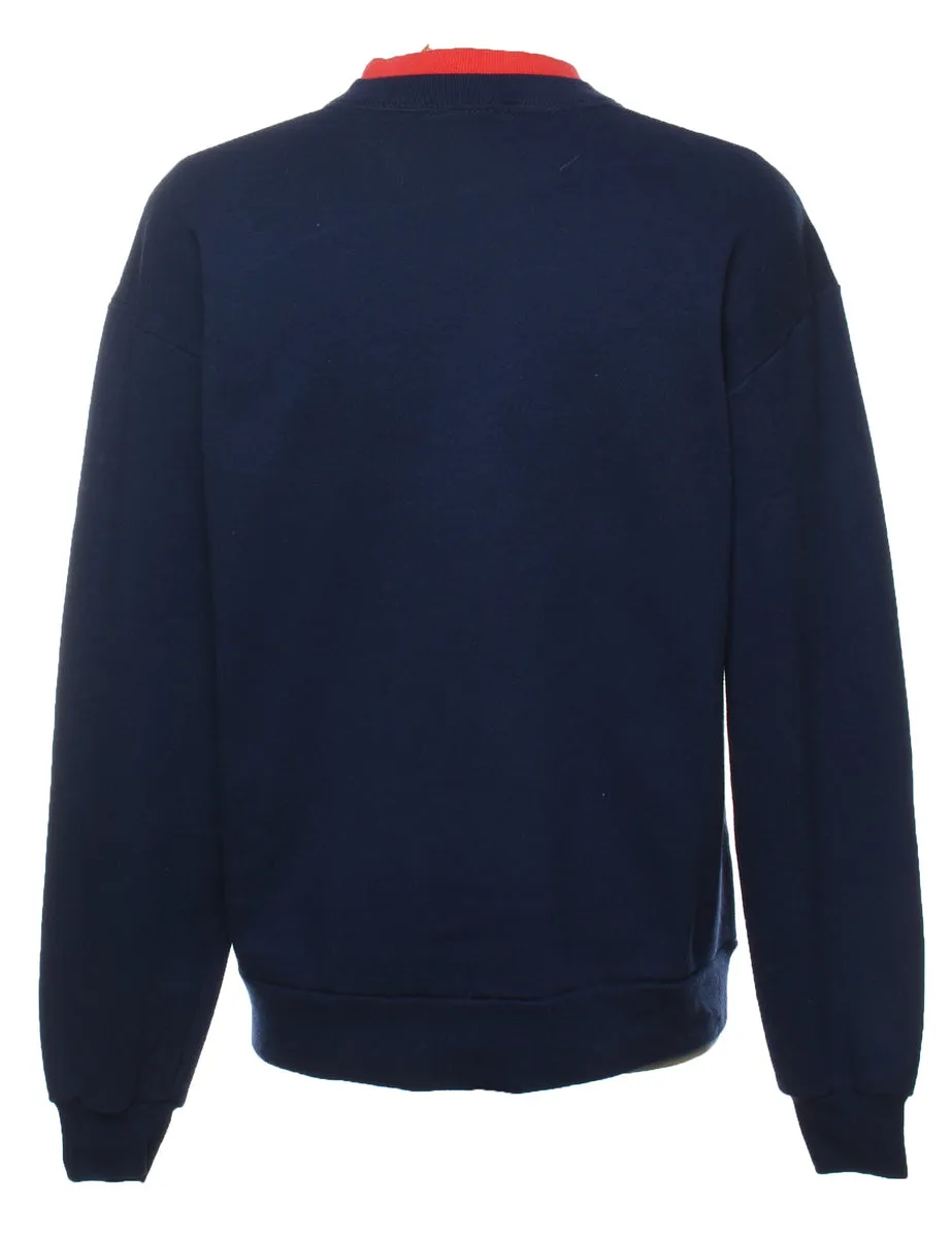 Navy 1990s Embroidered Sweatshirt - L