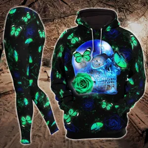 Neon Diamond Skull Butterfly Artwork Combo Hoodie and Leggings