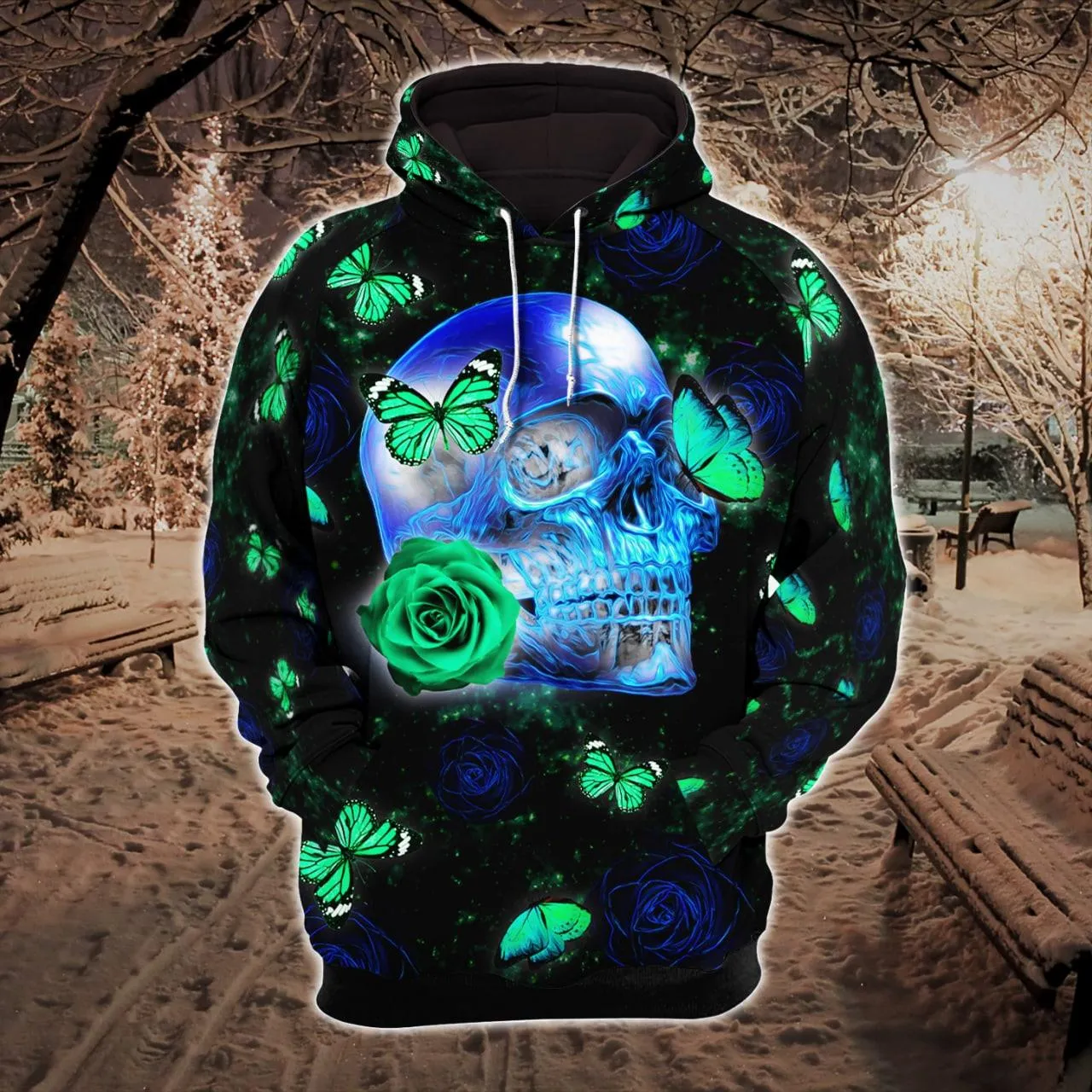 Neon Diamond Skull Butterfly Artwork Combo Hoodie and Leggings