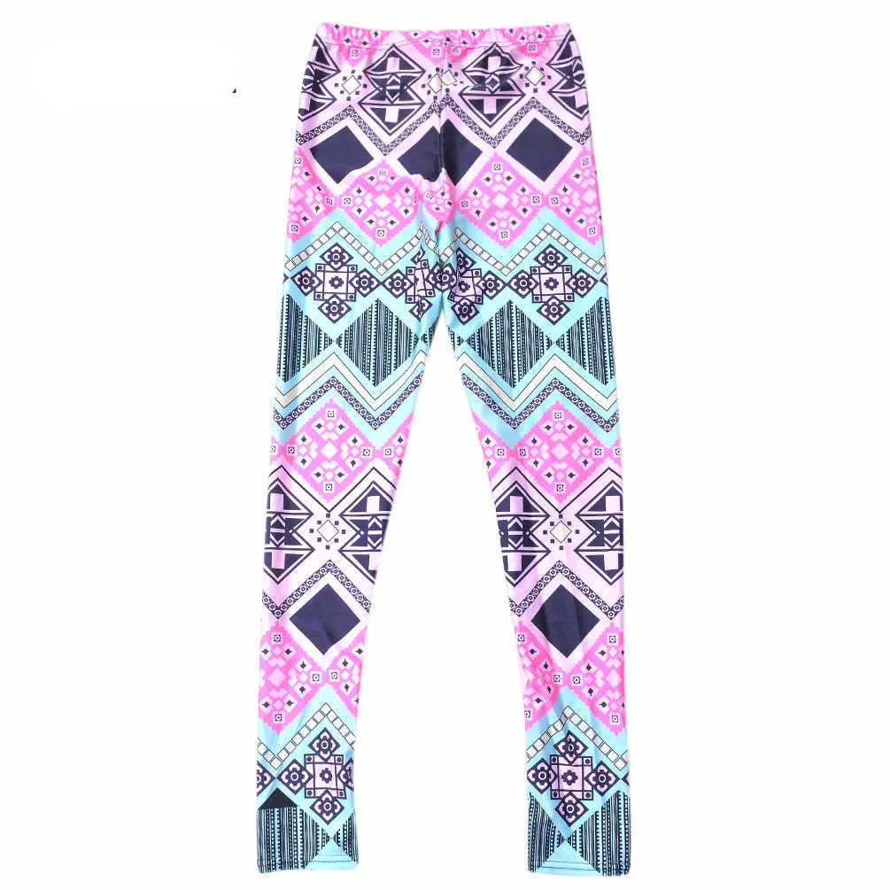 Neon Nation Pink / Blue Geometrical Aztec 3D Print Leggings