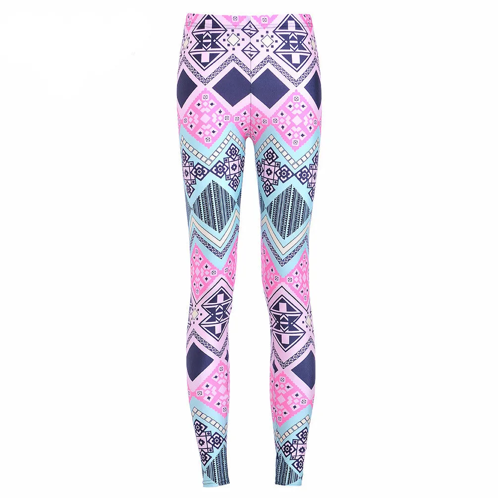 Neon Nation Pink / Blue Geometrical Aztec 3D Print Leggings