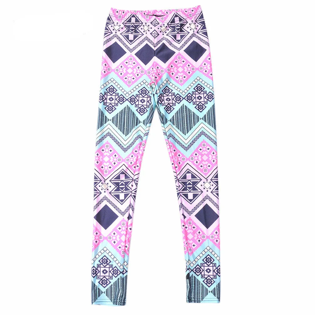 Neon Nation Pink / Blue Geometrical Aztec 3D Print Leggings