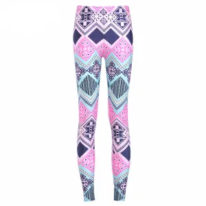 Neon Nation Pink / Blue Geometrical Aztec 3D Print Leggings