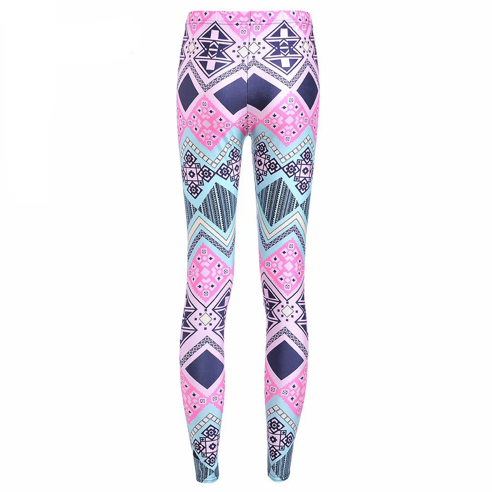 Neon Nation Pink / Blue Geometrical Aztec 3D Print Leggings