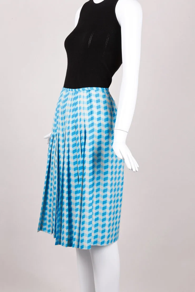 New With Tags Blue Chevron Silk Skirt