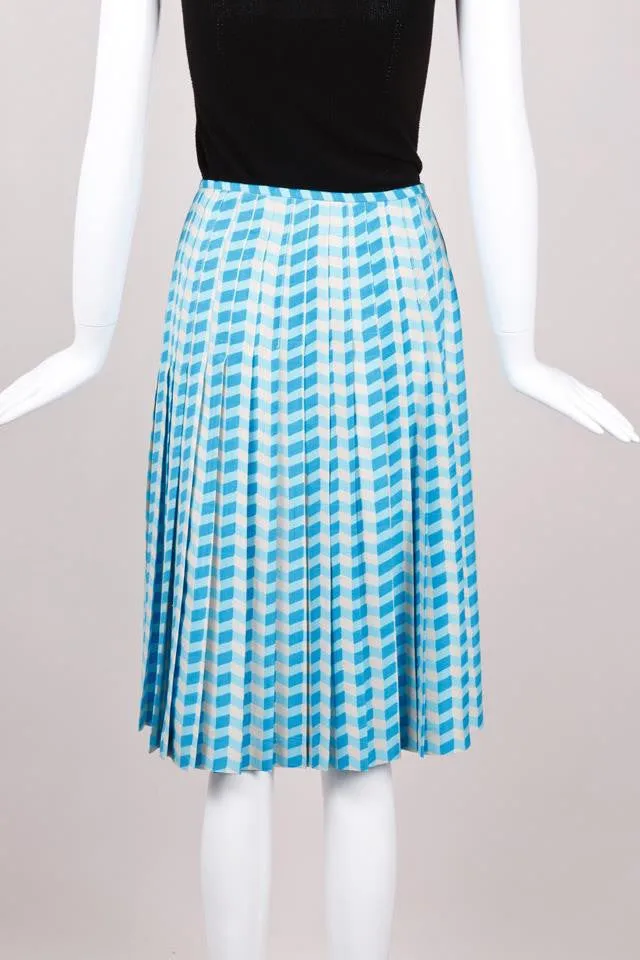 New With Tags Blue Chevron Silk Skirt