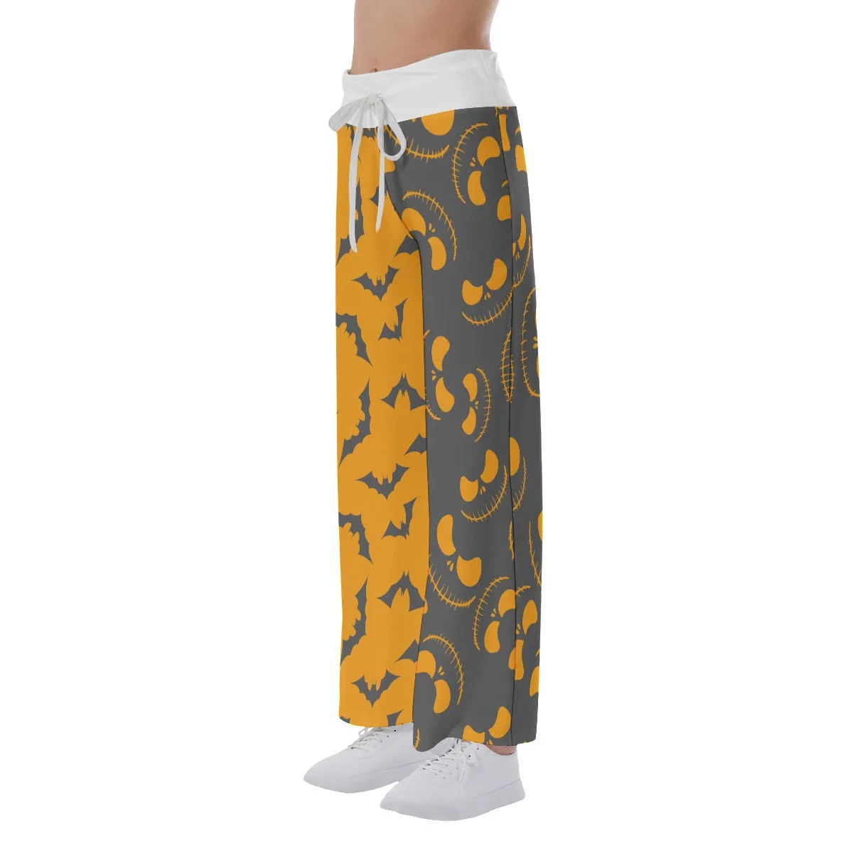 Orange Grey Halloween Skull Nightmare Women's High-waisted Wide Leg Pants