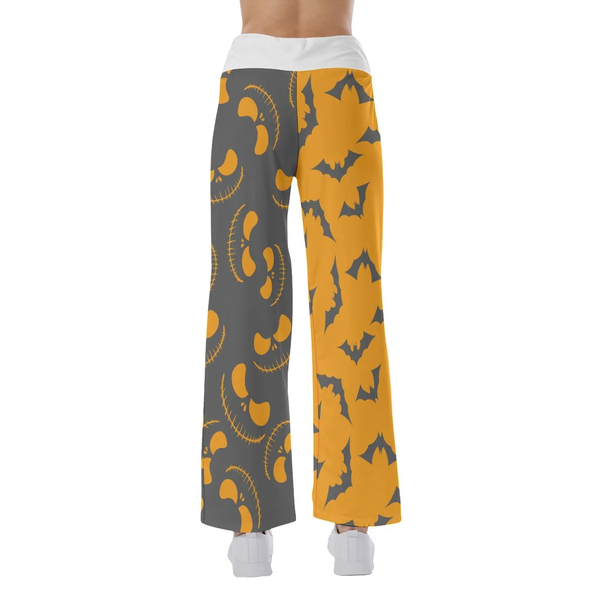 Orange Grey Halloween Skull Nightmare Women's High-waisted Wide Leg Pants