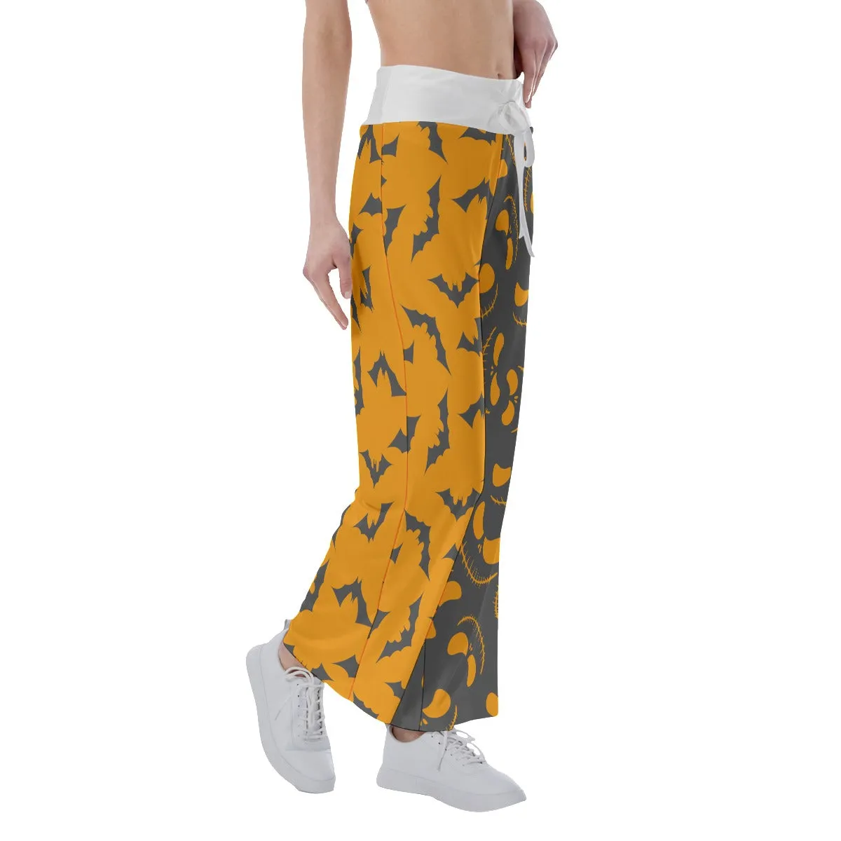 Orange Grey Halloween Skull Nightmare Women's High-waisted Wide Leg Pants