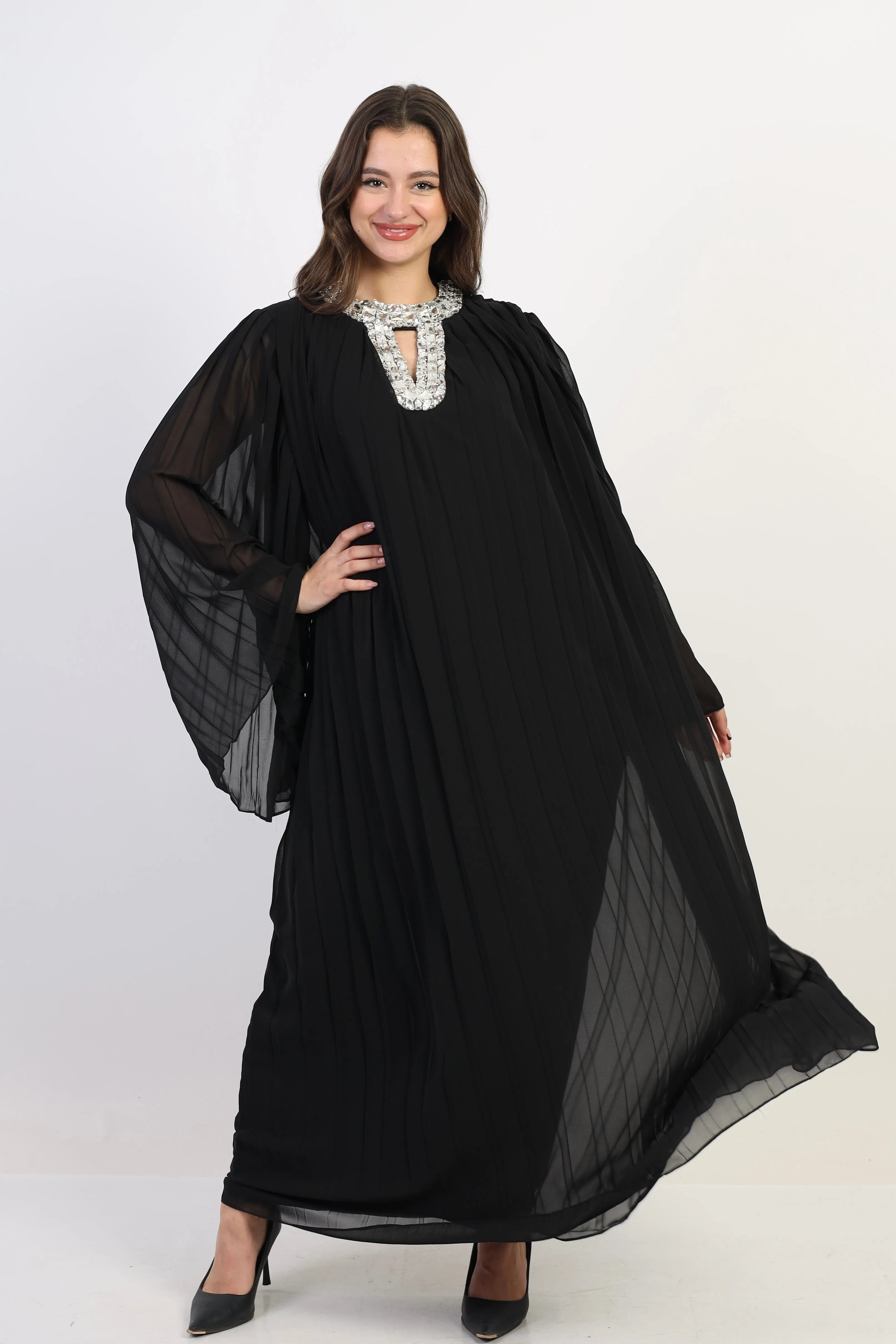 Pleated chiffon dress - Black