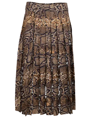 Pleated Snake Print Midi Skirt