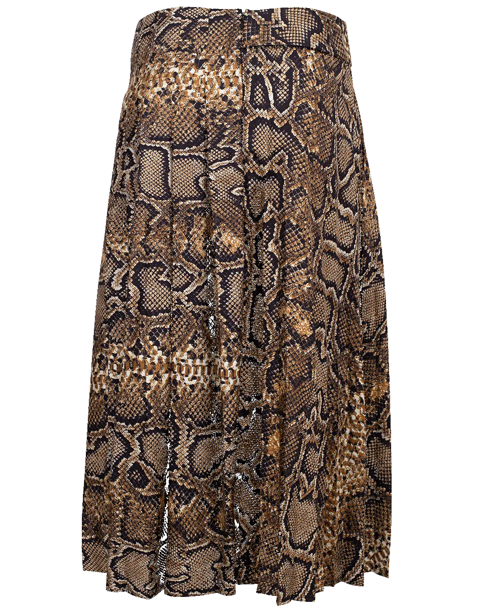 Pleated Snake Print Midi Skirt