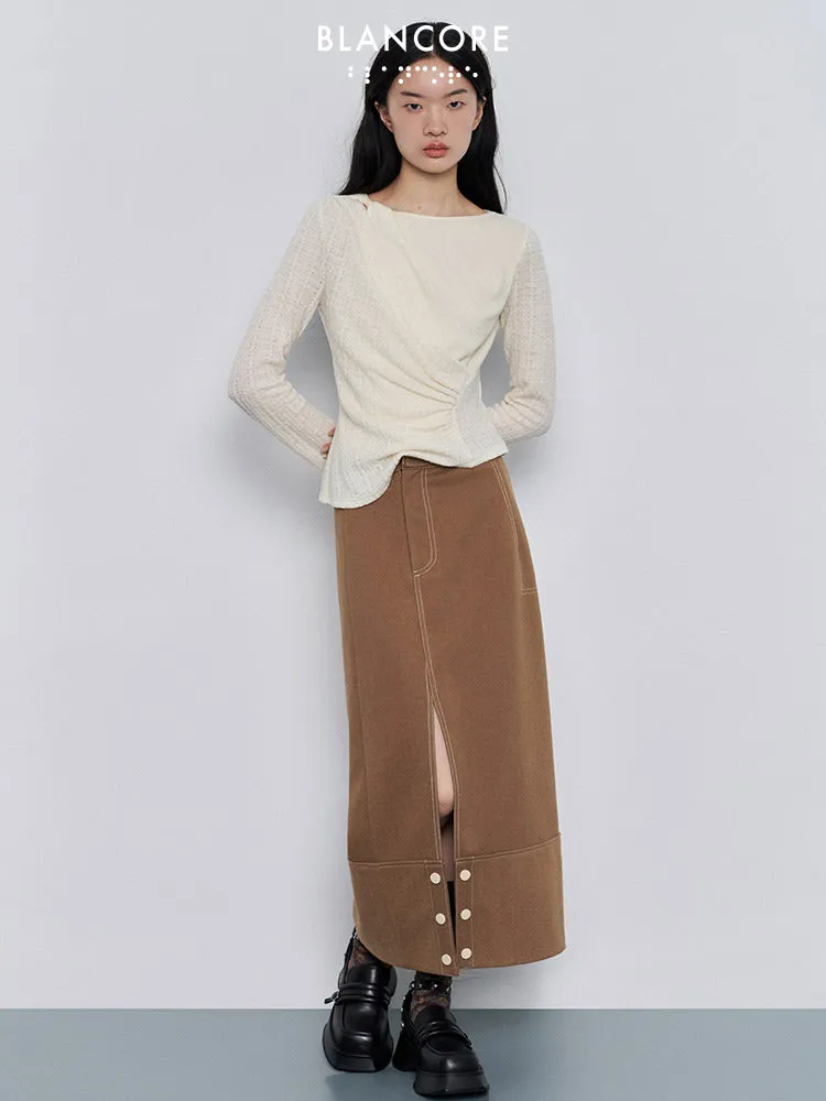 pleated topstitch skirt