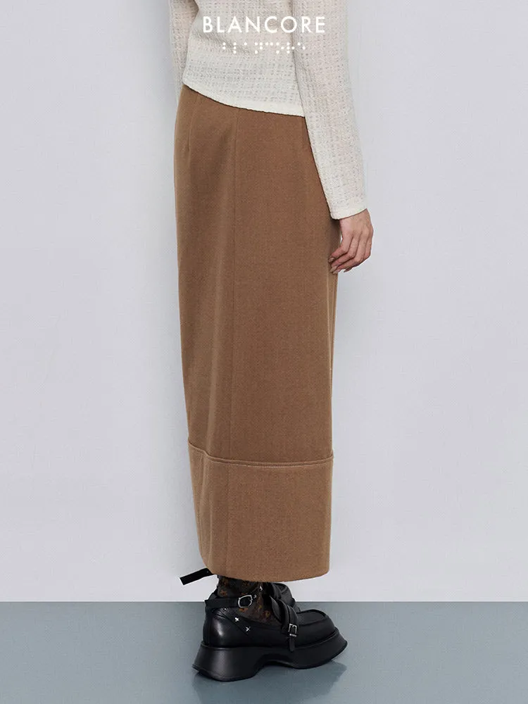 pleated topstitch skirt