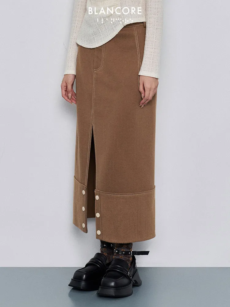 pleated topstitch skirt
