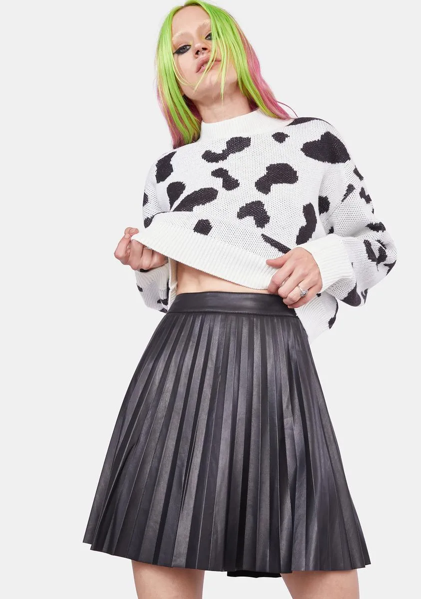Pleated Vegan Leather Skirt