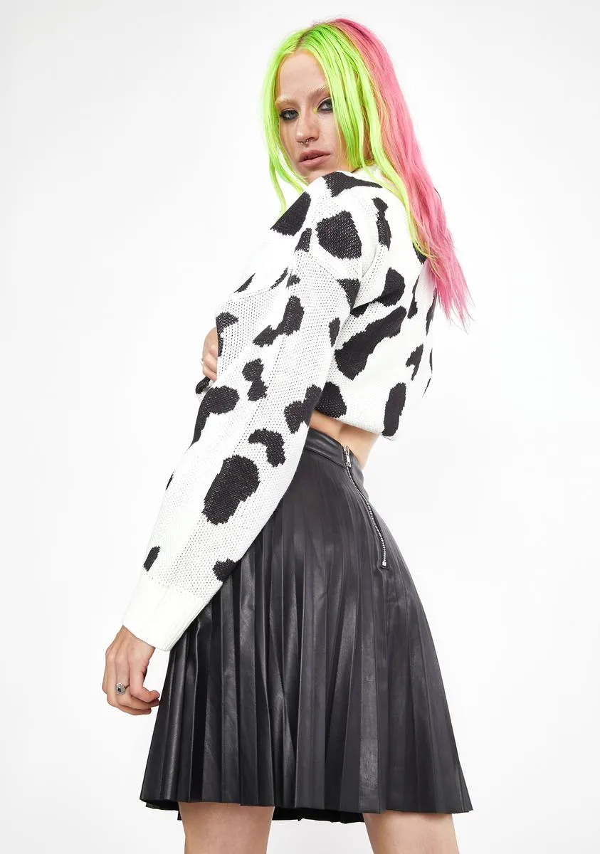 Pleated Vegan Leather Skirt