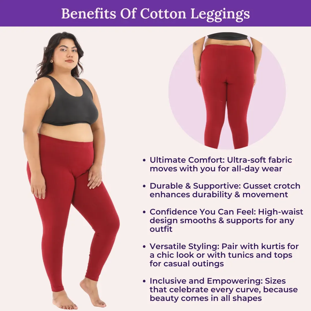 Plus Size Leggings For Women | High-Waist | Ankle-Length | Soft Cotton Blend | Tear-Resistant Gusset