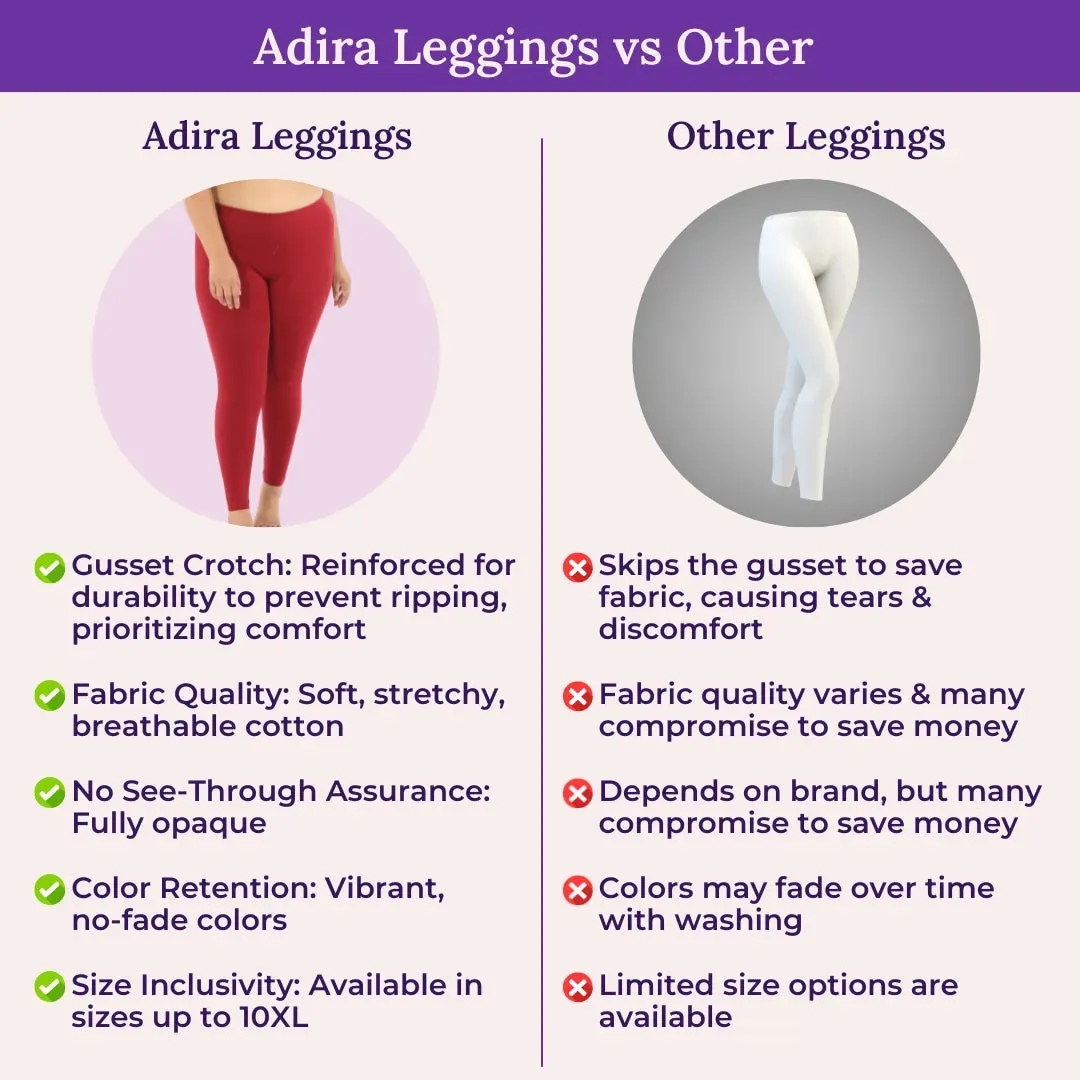 Plus Size Leggings For Women | High-Waist | Ankle-Length | Soft Cotton Blend | Tear-Resistant Gusset