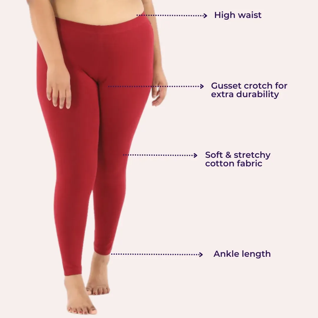 Plus Size Leggings For Women | High-Waist | Ankle-Length | Soft Cotton Blend | Tear-Resistant Gusset
