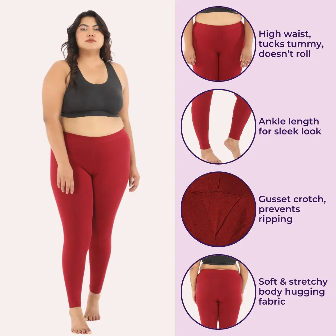 Plus Size Leggings For Women | High-Waist | Ankle-Length | Soft Cotton Blend | Tear-Resistant Gusset