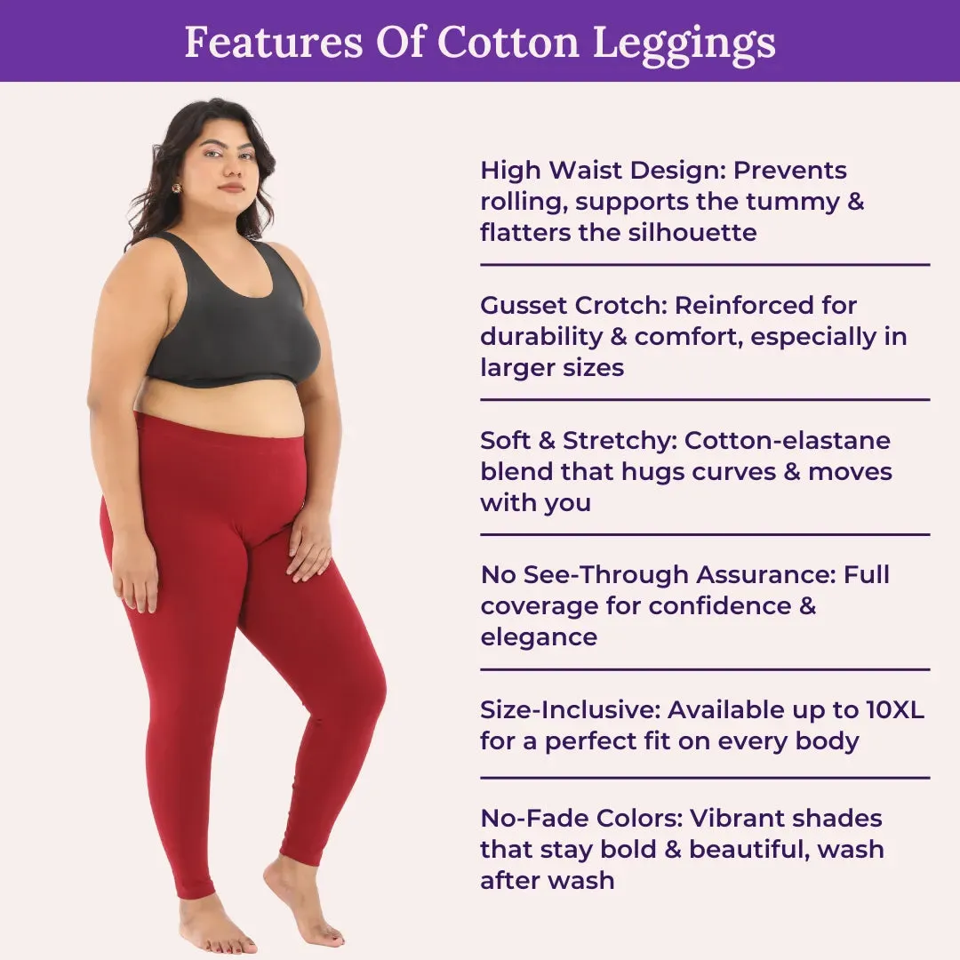 Plus Size Leggings For Women | High-Waist | Ankle-Length | Soft Cotton Blend | Tear-Resistant Gusset
