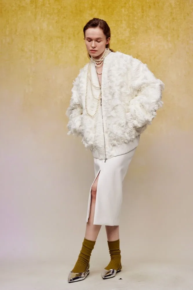 PU Hip-covering Midi-skirt in White