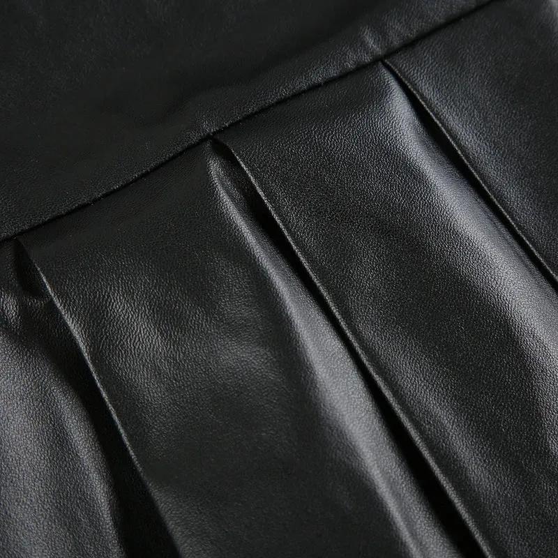 Punk Zipper Metal PU Leather Pleated Skirt