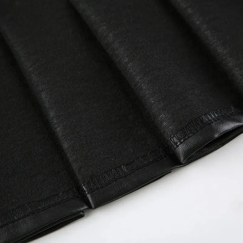 Punk Zipper Metal PU Leather Pleated Skirt