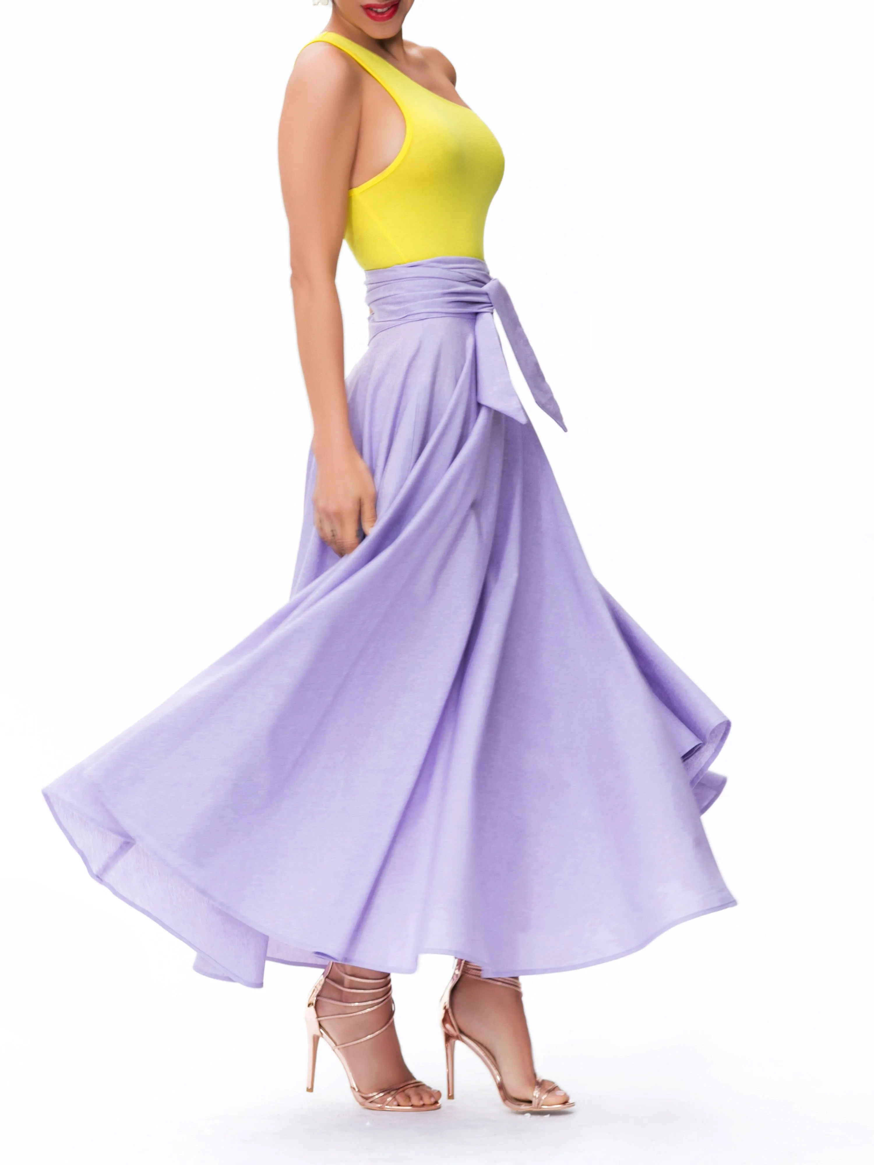 "Bali" Lavender Midi Swing Skirt