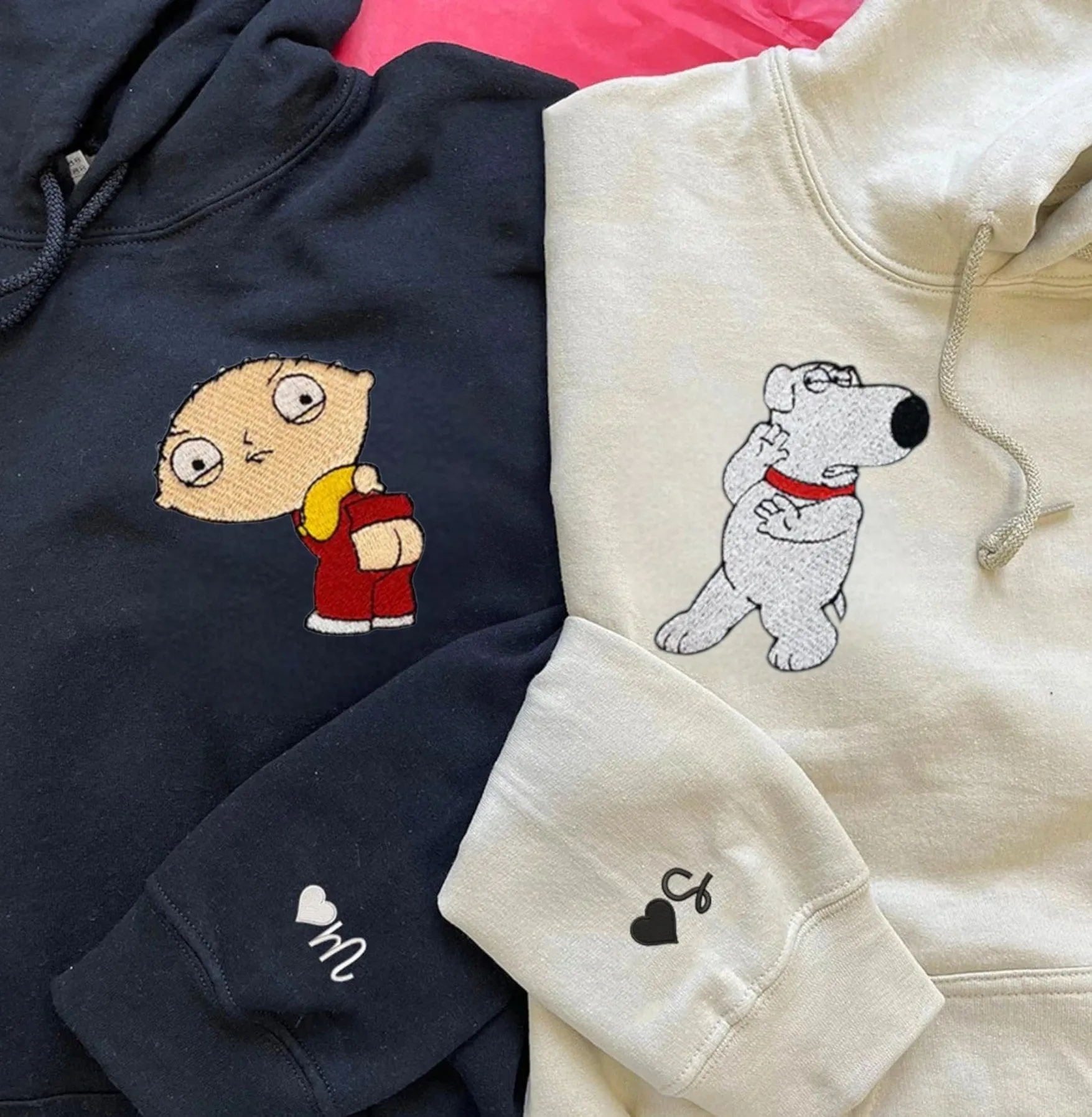 "cartoon characters" Matching Couple Sweatshirts - Personalized Embroidered Sweatshirts For Couples