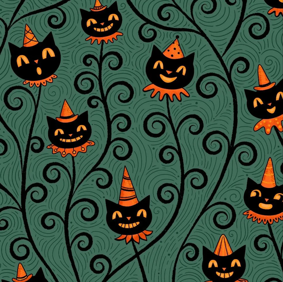 "Creeping Jack Vine" Black Vintage Cat (Johanna Parker Exclusive) - High-quality Handcrafted Vibrant Leggings