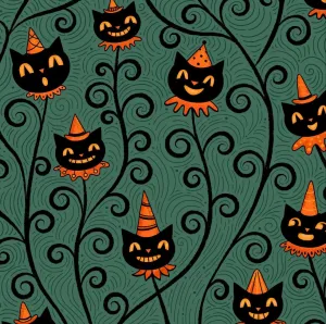 "Creeping Jack Vine" Black Vintage Cat (Johanna Parker Exclusive) - High-quality Handcrafted Vibrant Leggings