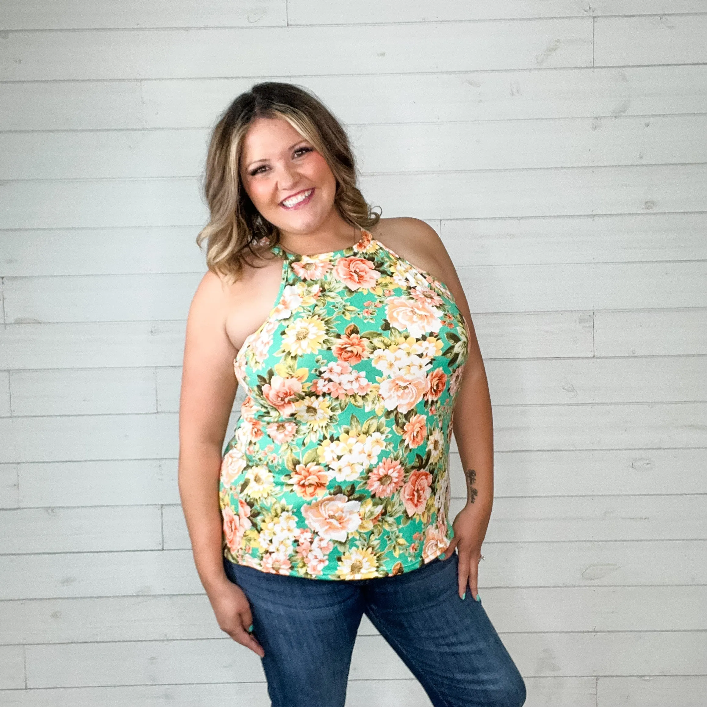 "Make it Happen" Floral Halter Tank
