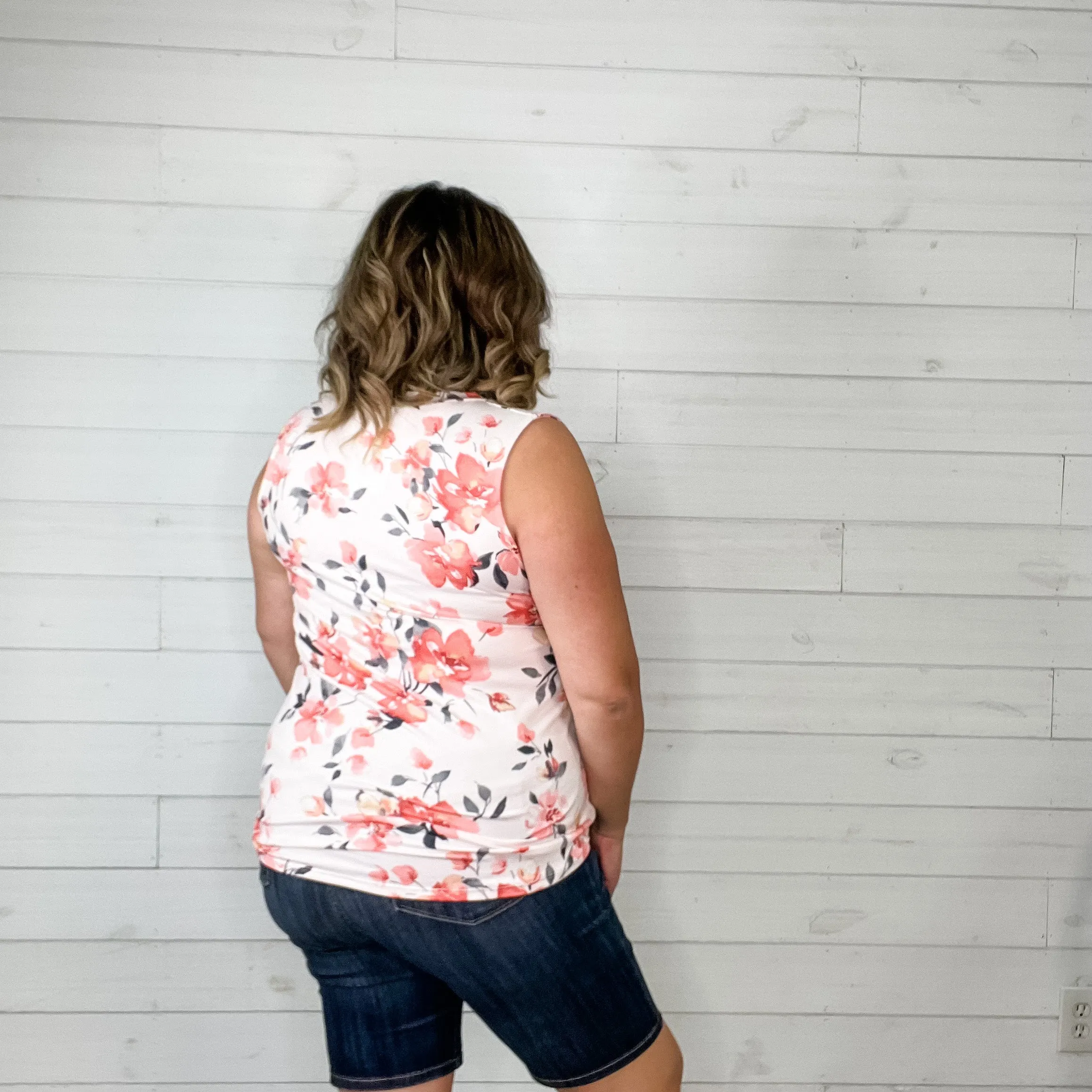 "Marco" Floral Sleeveless Split Neck